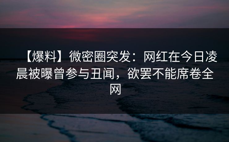 【爆料】微密圈突发：网红在今日凌晨被曝曾参与丑闻，欲罢不能席卷全网