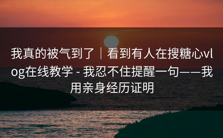 我真的被气到了｜看到有人在搜糖心vlog在线教学 - 我忍不住提醒一句——我用亲身经历证明